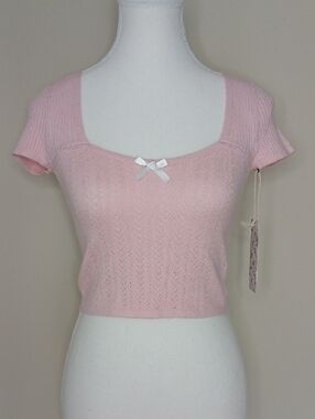 NWT The Prairie By Rachel Ashwell Short Sleeve Pointelle Top Baby Pink Size XS